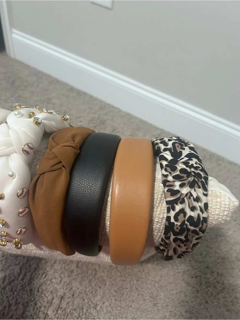 9 Assorted Women's Headbands - Neutral, Brown, White, Purple & Leopard